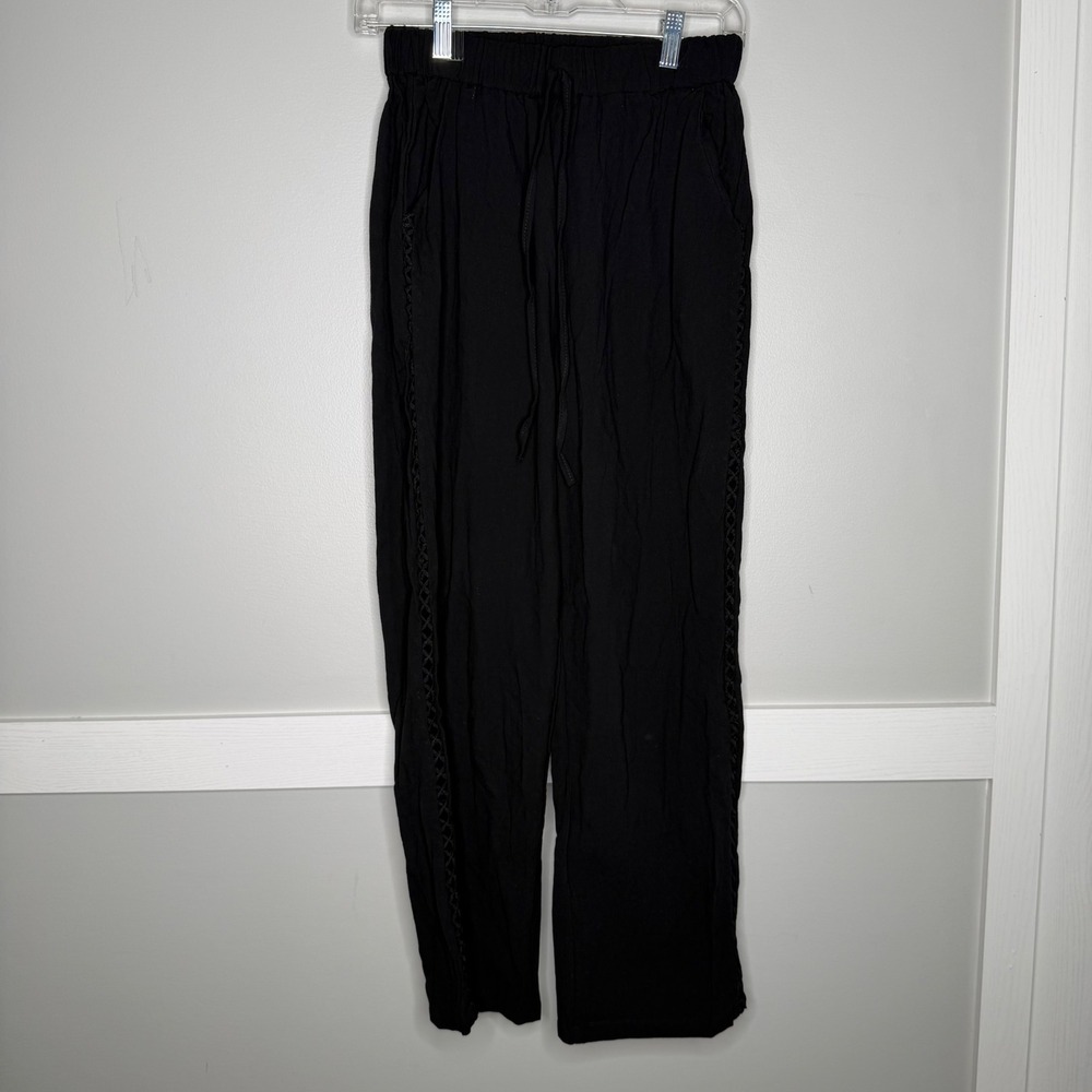 Yes Fashion Pants Womens Medium Black Crochet Side Lace Up Drawstring Waist